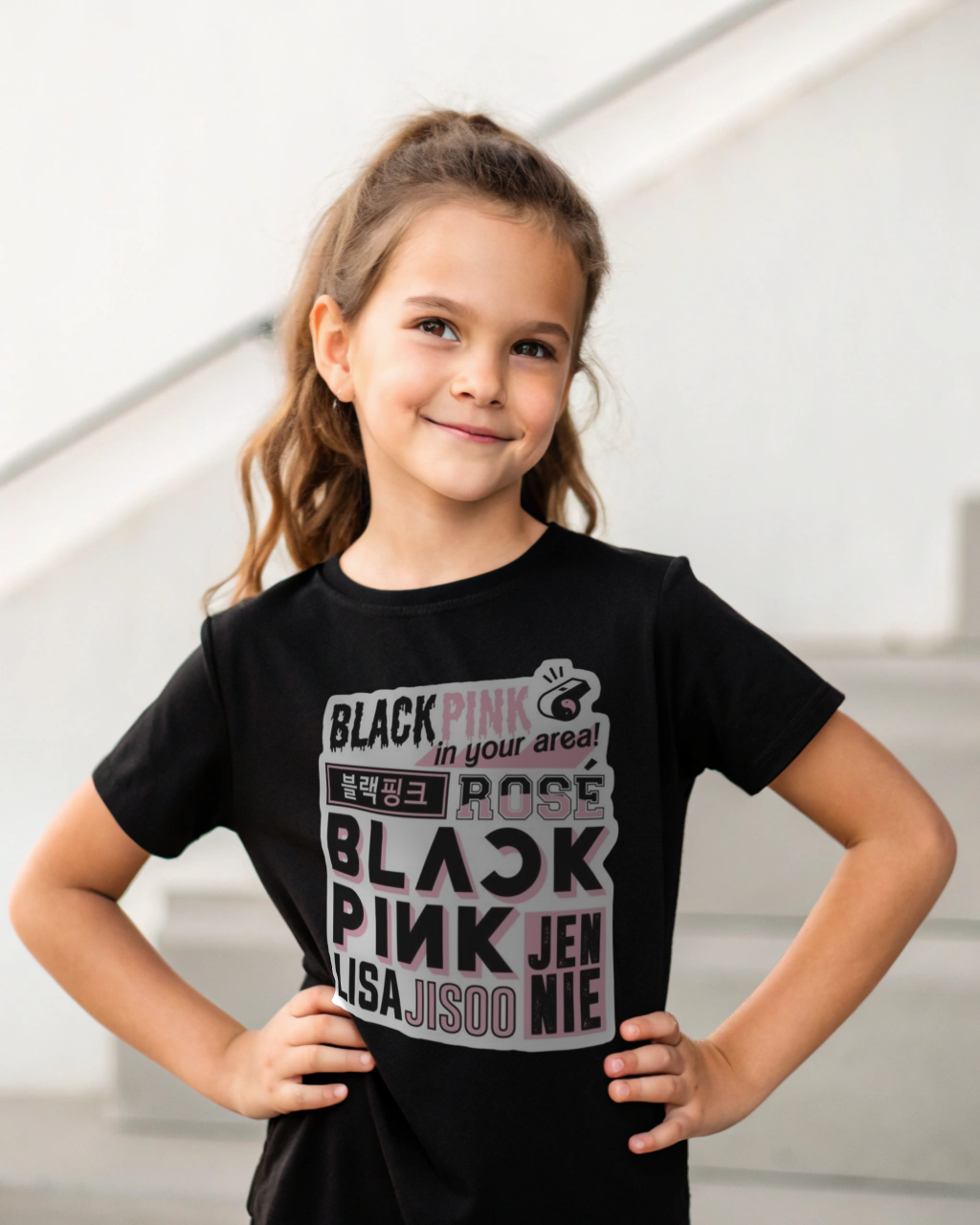 Black Pink Girl's Crew Neck T-Shirt | LayeredFlex